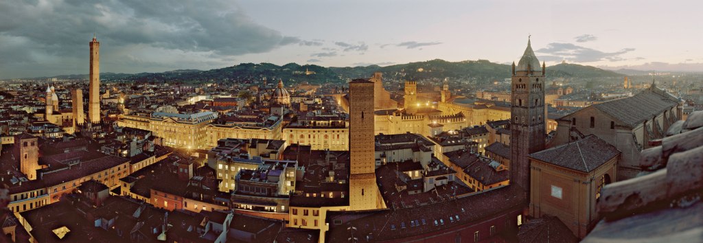 A panoramic view of Bologna from the rooftop of the Torre Prendiparte