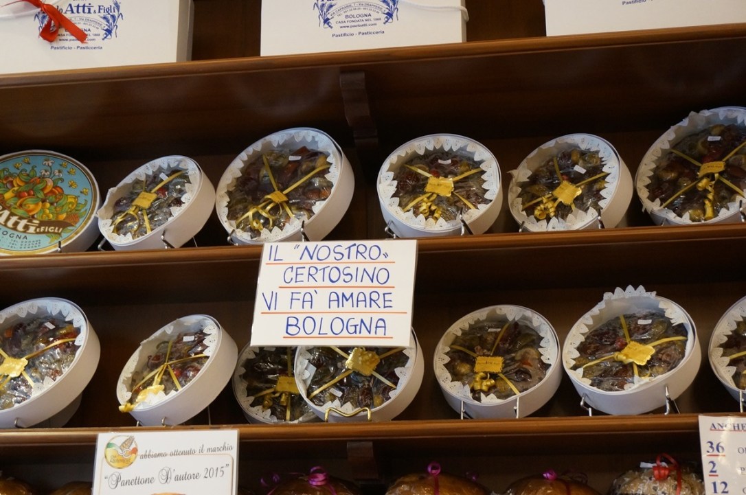 Certosino cakes on display at Atti store in Bologna