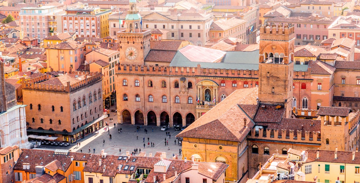 View from above of Bologna's Piazza Maggiore