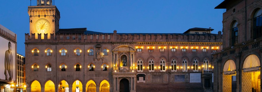 Clock tower in Bologna at dusk